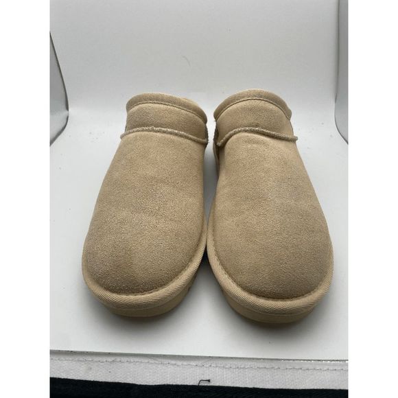CUSHIONAIRE Women's Cozy Faux Shearling Genuine Suede mule slippers, Sand 6 - Picture 3 of 7